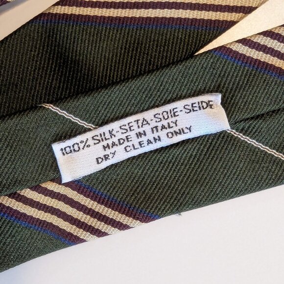 Hugo Boss Khaki Diagonal Striped 100% Silk Tie - Made in Italy - Picture 7 of 8